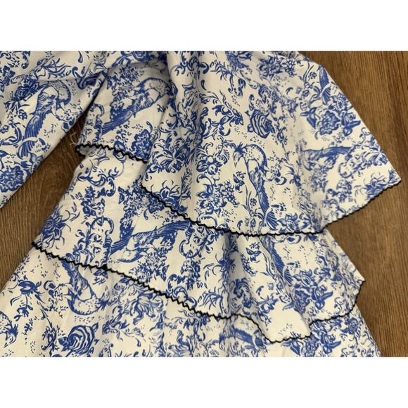 NEW Caroline Constas Carmen Blue Toile Strapless Boutique Ruffle Medium NWT $495 - Picture 4 of 5